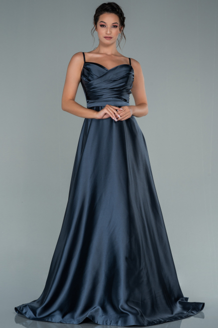 Anthracite Long Satin Evening Dress ABU1601