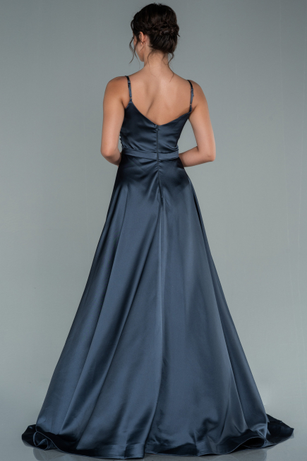 Anthracite Long Satin Evening Dress ABU1601