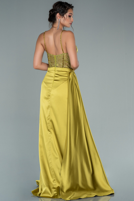 Pistachio Green Long Satin Evening Dress ABU2130