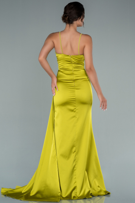 Long Pistachio Green Satin Engagement Dress ABU2495
