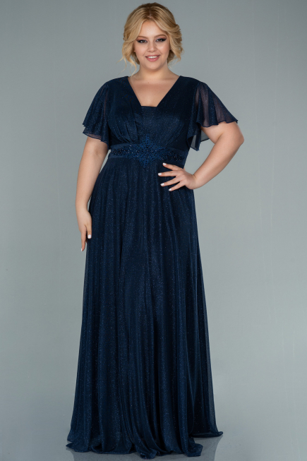 Long Navy Blue Plus Size Evening Dress ABU2498