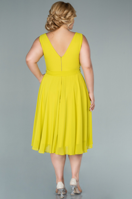 Midi Pistachio Green Chiffon Plus Size Evening Dress ABK1467