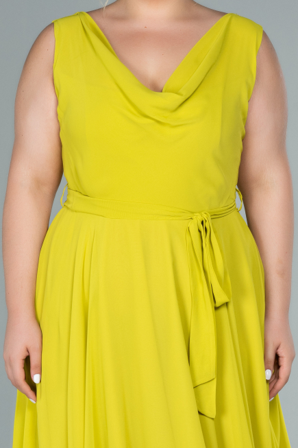 Midi Pistachio Green Chiffon Plus Size Evening Dress ABK1467
