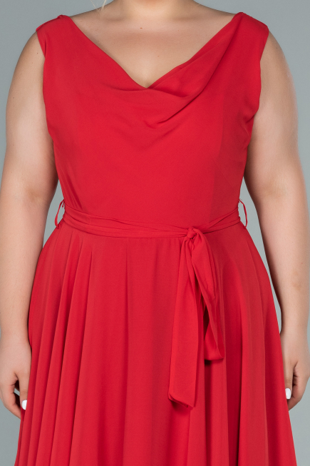 Midi Red Chiffon Plus Size Evening Dress ABK1467