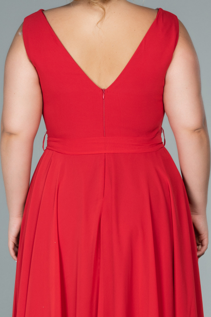 Midi Red Chiffon Plus Size Evening Dress ABK1467