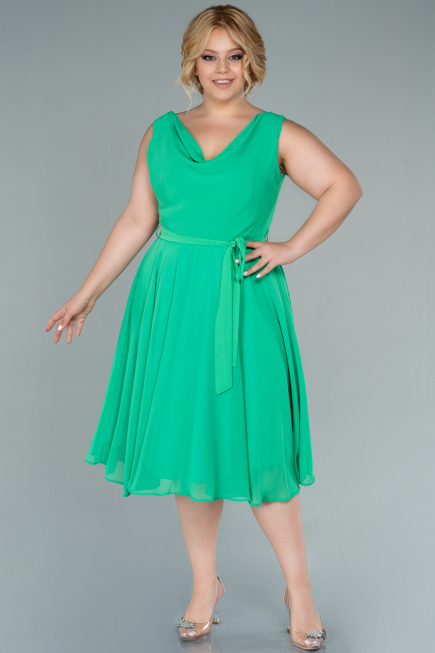 Midi Green Chiffon Plus Size Evening Dress ABK1467