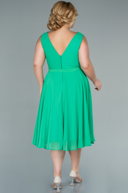 Midi Green Chiffon Plus Size Evening Dress ABK1467
