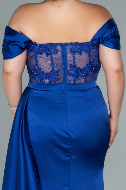 Sax Blue Long Satin Plus Size Evening Dress ABU2371