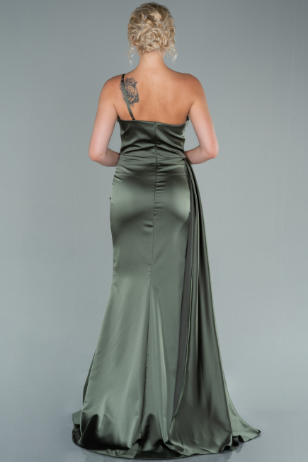 Long Olive Drab Satin Evening Dress ABU2386