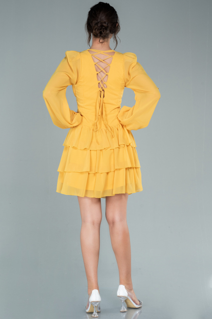 Yellow Mini Chiffon Invitation Dress ABK171