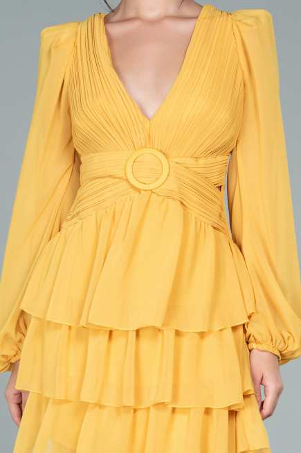 Yellow Mini Chiffon Invitation Dress ABK171