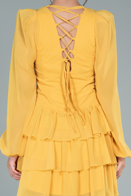 Yellow Mini Chiffon Invitation Dress ABK171