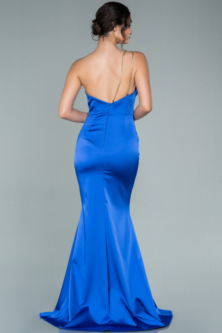 Long Sax Blue Satin Prom Gown ABU2518