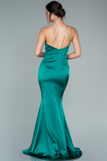 Long Emerald Green Satin Prom Gown ABU2518