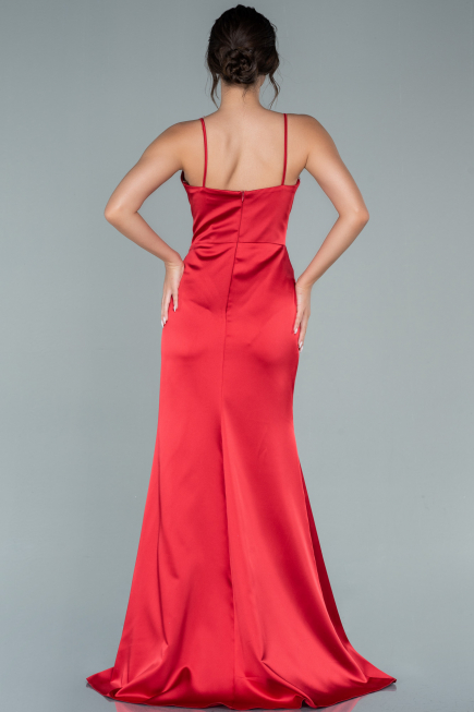 Long Red Satin Prom Gown ABU1938