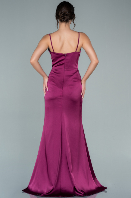 Long Cherry Colored Satin Prom Gown ABU1938