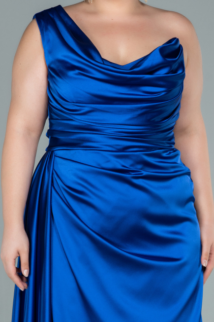 Long Sax Blue Satin Plus Size Evening Dress ABU2531