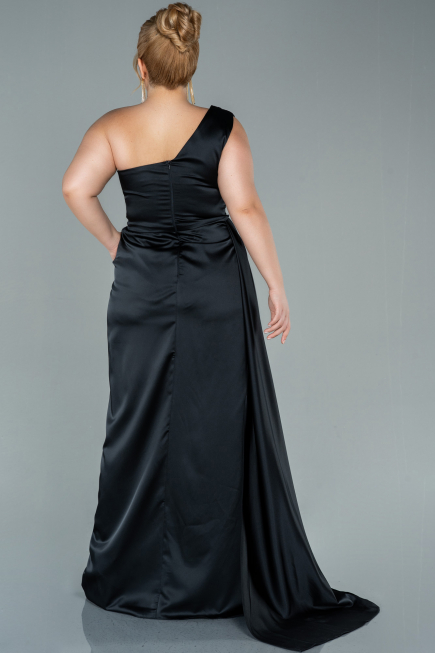 Long Black Satin Plus Size Evening Dress ABU2531
