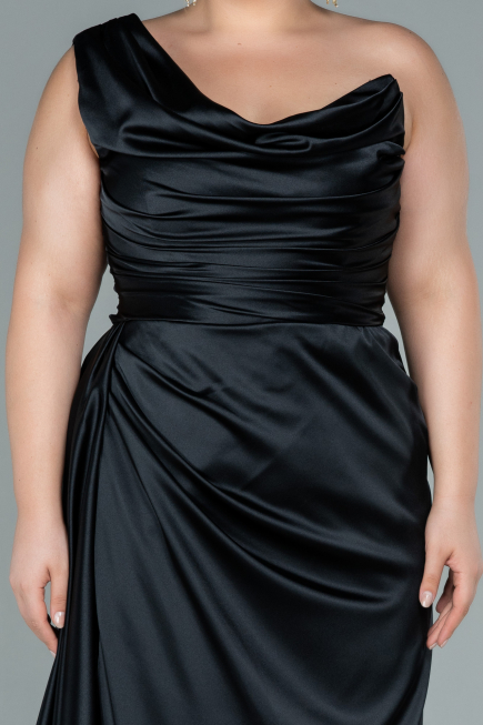Long Black Satin Plus Size Evening Dress ABU2531