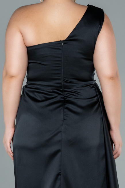 Long Black Satin Plus Size Evening Dress ABU2531