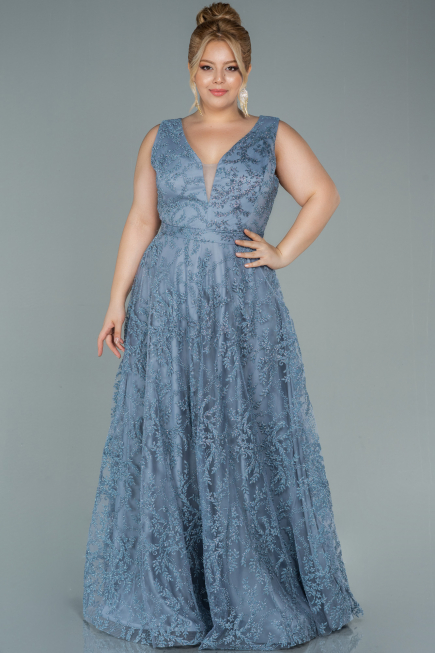 Long Grey Plus Size Evening Dress ABU2537