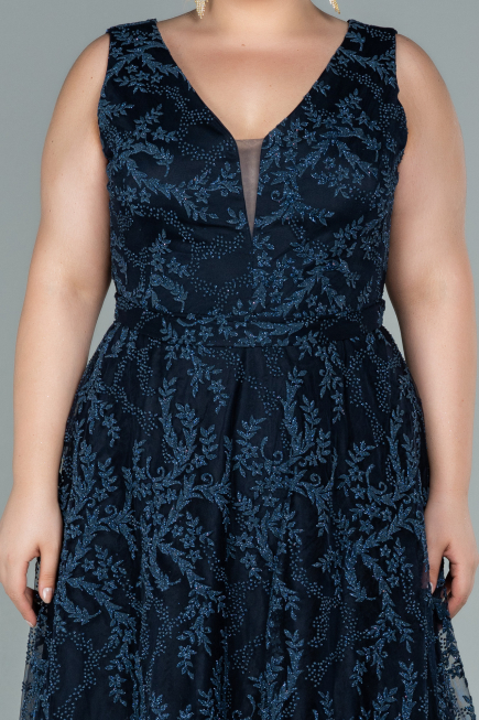 Long Navy Blue Plus Size Evening Dress ABU2537