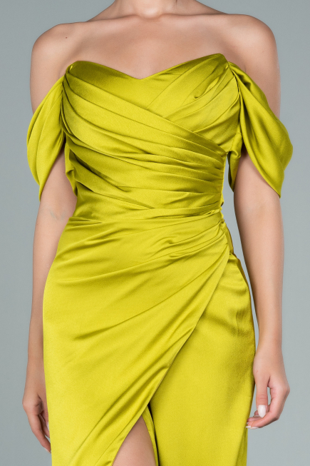 Pistachio Green Midi Satin Invitation Dress ABK1404