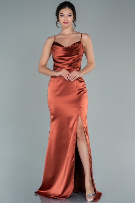 Light Brown Long Satin Prom Gown ABU1938