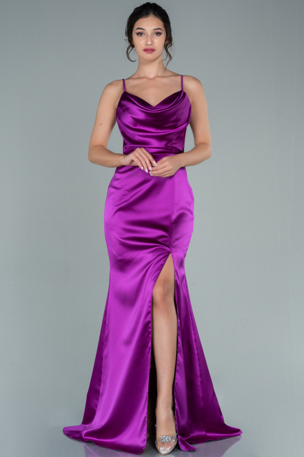 Violet Long Satin Prom Gown ABU1938