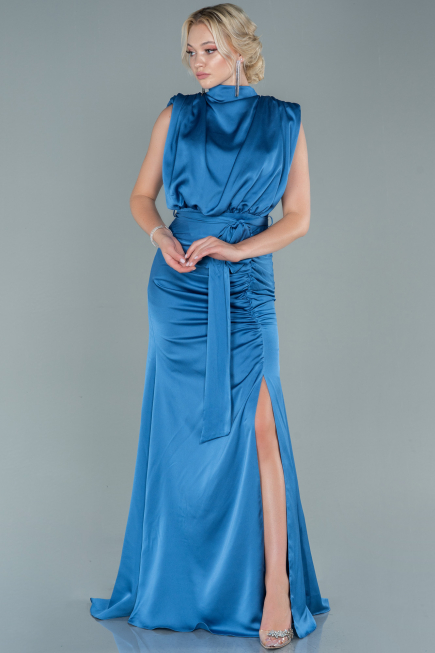 Indigo Long Satin Evening Dress ABU2133