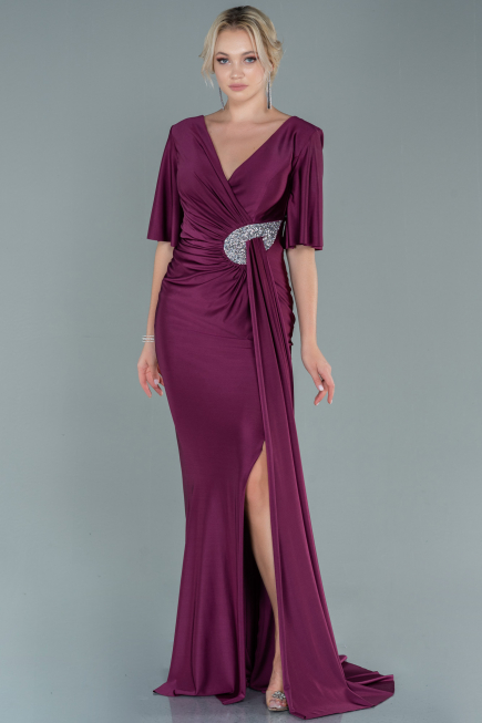 Cherry Colored Long Evening Dress ABU2443