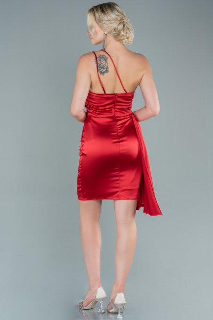 Short Red Satin Invitation Dress ABK1487