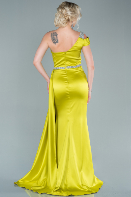 Pistachio Green Long Satin Evening Dress ABU2363