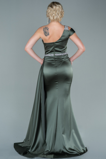 Olive Drab Long Satin Evening Dress ABU2363