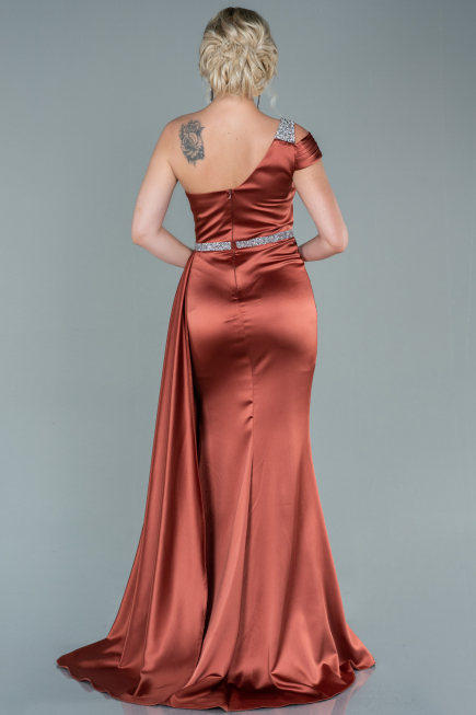 Light Brown Long Satin Evening Dress ABU2363