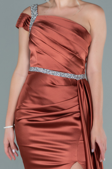 Light Brown Long Satin Evening Dress ABU2363