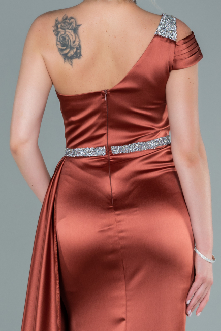 Light Brown Long Satin Evening Dress ABU2363