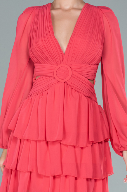 Mini Coral Chiffon Invitation Dress ABK176