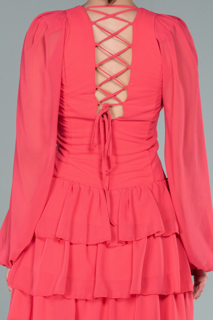 Mini Coral Chiffon Invitation Dress ABK176