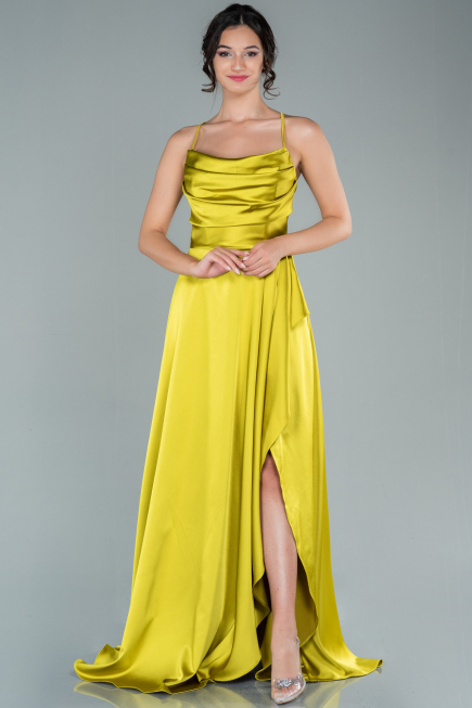 Pistachio Green Long Satin Evening Dress ABU1843
