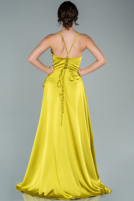 Pistachio Green Long Satin Evening Dress ABU1843