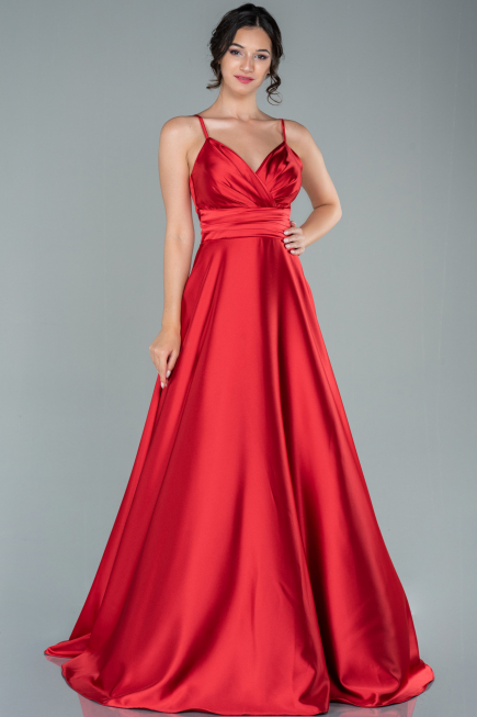 Long Red Satin Prom Gown ABU2375