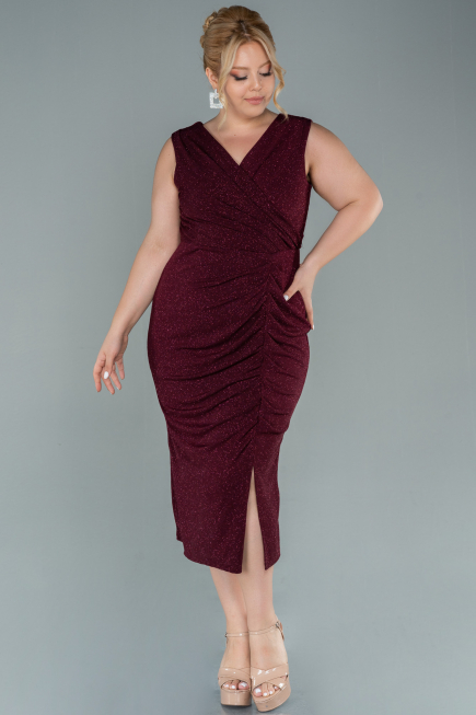 Midi Burgundy Plus Size Evening Dress ABK1492