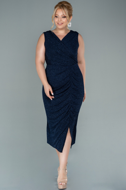 Midi Navy Blue Plus Size Evening Dress ABK1492
