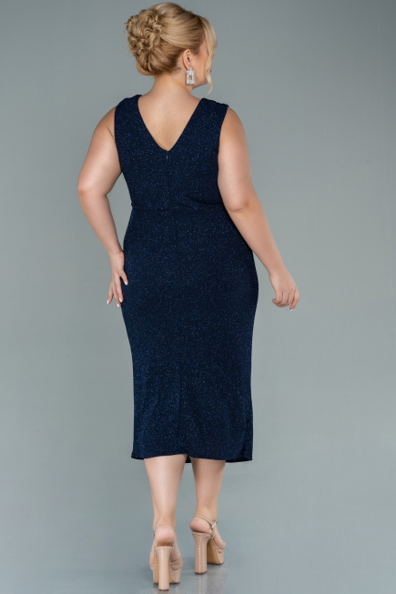 Midi Navy Blue Plus Size Evening Dress ABK1492