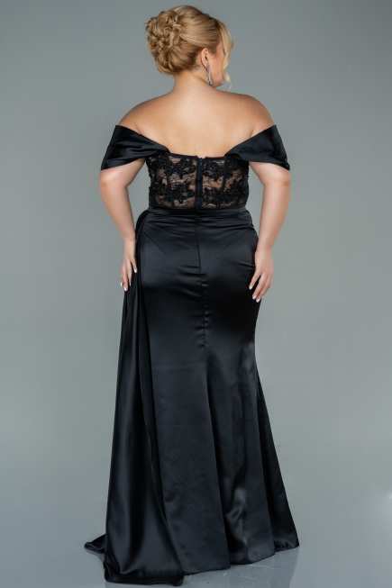 Long Black Satin Plus Size Evening Dress ABU2371