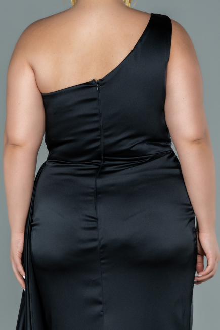 Long Black Satin Plus Size Evening Dress ABU2559