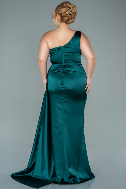 Long Emerald Green Satin Plus Size Evening Dress ABU2559
