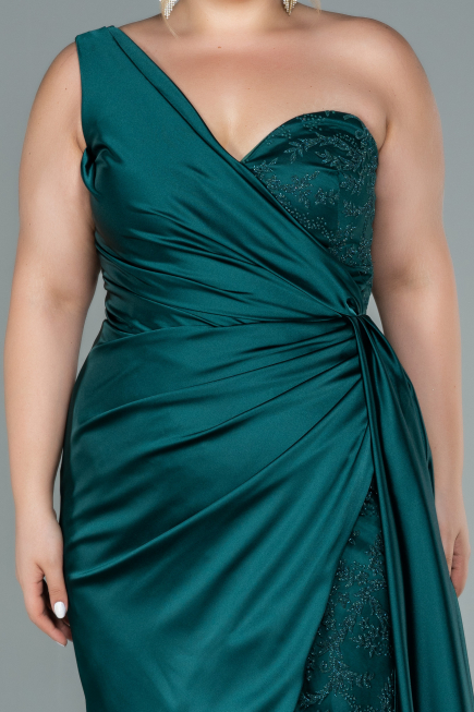 Long Emerald Green Satin Plus Size Evening Dress ABU2559