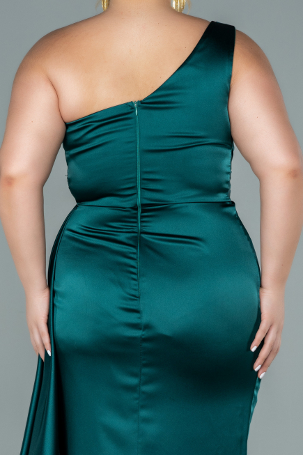 Long Emerald Green Satin Plus Size Evening Dress ABU2559
